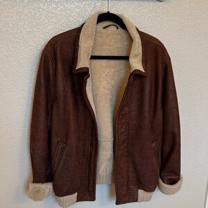 Brown Leather Jacket with Cream Accents